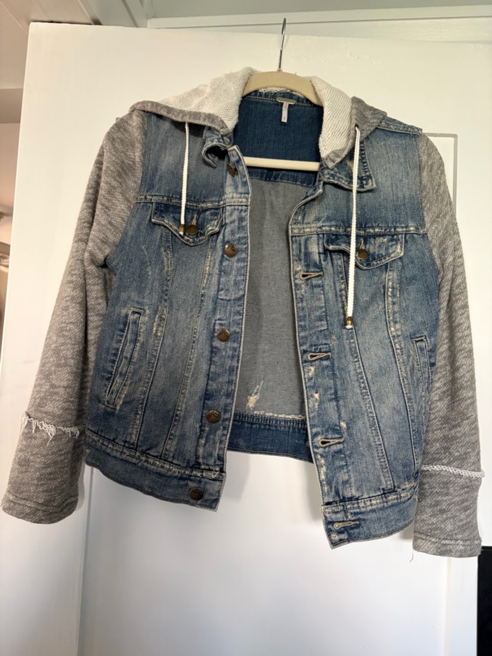 Free People Blue Denim Jacket with Knit Trim